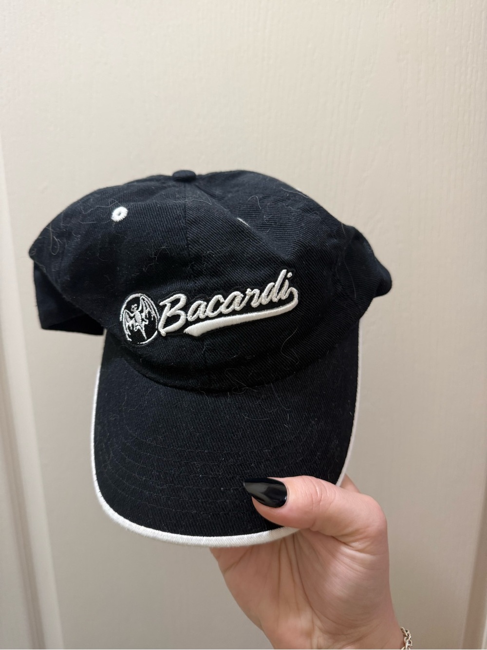 Vintage Bacardi Black Baseball Cap with White Trim
